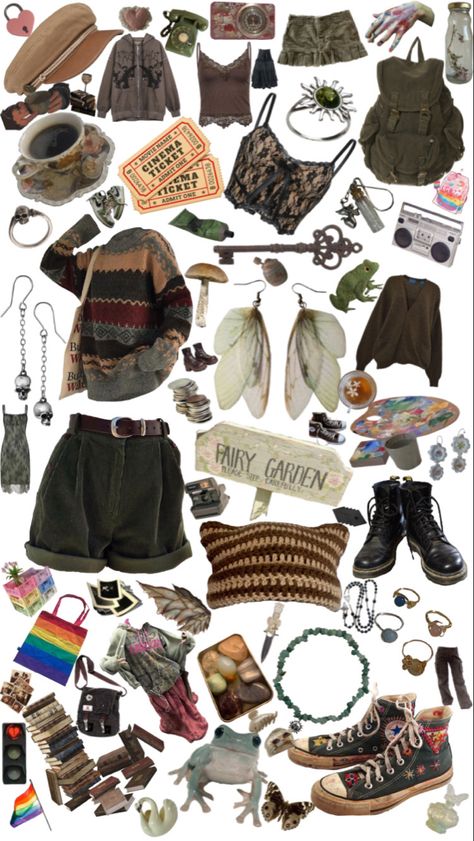 Erincore Outfits, Fairy Core Grunge Room, Goblincore Grunge Aesthetic, Dark Acadia Outfits, Madisoncore Outfits, Urban Exploration Aesthetic Outfit, Dnd Character Outfit Ideas, Gremlin Outfit, Fairy Goblin Core Outfits