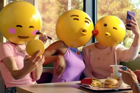 Emojis are the hot new thing in advertising. And why not? They won Dominos Pizza a Cannes Grand Prix, and they’re now working for TVCs for McDonald’s (they’ve used emojis previously on an outdoor campaign) This ad shows a happy world where everyone has a big yellow head for an emoji , and has characters dancing to the remixed version of the 1980 hit, "Video Killed the Radio Star". Won’t be long before we see emojis used by everyone in advertising. Would you agree? Emoji Advertising, Characters Dancing, Mother Dairy, Funny Commercial Ads, World Emoji Day, Emoji Movie, E Business, Mc Donald, Dominos Pizza