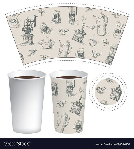 Paper Cup Template, كريم بروليه, Tea Cup Drawing, Paper Cup Design, Paper Tea Cups, Cup Template, Winter Poster, Coffee Cup Art, Coffee Vector