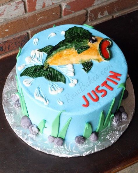 Bass Fishing Cake Bass Fishing Cake, Fishing Cake Ideas, Bass Cake, Bass Fish Cake, Fish Cake Birthday, Fishing Cake Topper, Cake For Men, Fishing Cake, New Birthday Cake