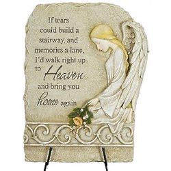 "If Tears Could Build A Stairway" Memorial Stone with Easel Memorial Garden Plaques, Memorial Garden Stones, Realistic Artificial Christmas Trees, Garden Plaques, Display Easel, Inspirational Verses, Garden Angels, Hand Carved Stone, Christmas Central