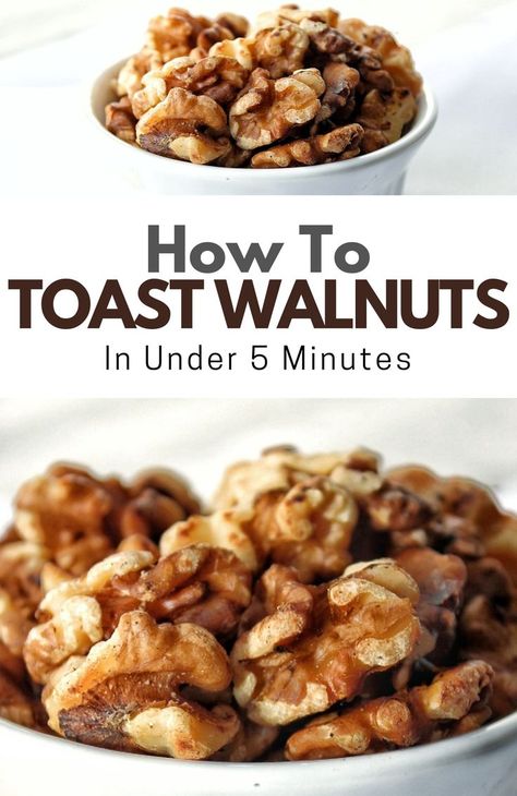 Learn how to toast walnuts to enhance your baked goods, salads, or to have as a snack. This method of toasting walnuts is very quick and easy! How To Toast Walnuts, Walnut Recipes, Roasted Walnuts, Nut Recipes, Salad Toppings, Walnut Salad, Vegan Sides, Roasted Nuts, Toasted Walnuts