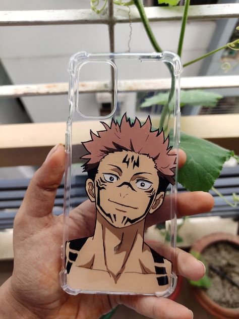 Anime Phone Cover Wallpaper, Anime Painting Phone Case, Anime Phone Cases Painting, Phone Cover Painting Acrylic, Sukuna Phone Case, Make A Phone Case, Custom Made Phone Cases, Anime Canvas Painting, Anime Crafts Diy