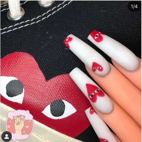 Cdg Nails Acrylic, Cdg Nails, Acrylic Nails Cute, Nails Valentine, Nail Art Acrylic, Long Acrylic Nail Designs, Nails Cute, Ombre Acrylic Nails, Nail Designs Valentines