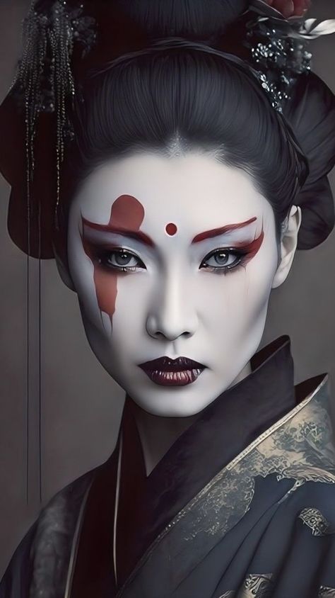 Geisha Artwork, Geisha Makeup, Instagram Japan, Face Art Makeup, Geisha Art, Classic Portraits, Japanese Tattoo Designs, Japon Illustration, Japanese Geisha