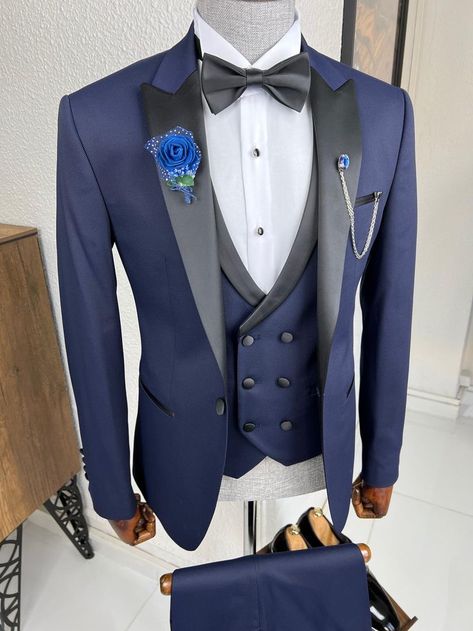 Navy Blue Suit Men, Navy Blue Tux, Fancy Jackets, Wedding Suits Men Blue, Blue Tux, Tuxedo Colors, Navy Tuxedos, Suit Clothes, Navy Blue Tuxedos