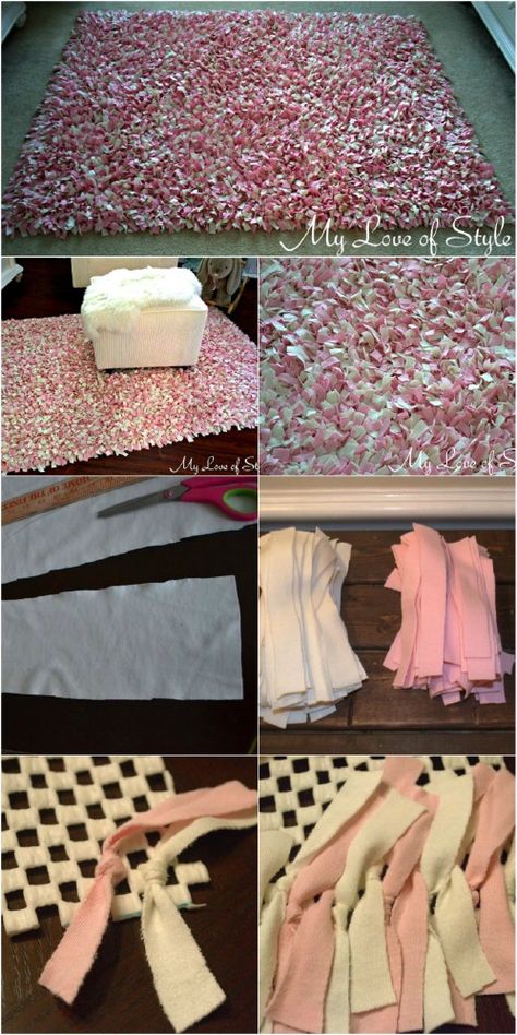 Want a Cozy Home? These 25 DIY Projects will bring the Charm You Need! Pretty easy projects that make big difference in home decorating, have fun. :) Karpet Perca, Make A Rug, Homemade Rugs, Rag Rug Tutorial, Pom Pom Rug, Rug Tutorial, Diy Simple, Leftover Fabric, A Rug