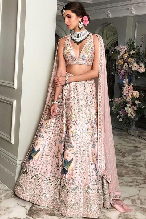 Anita Dongre Lehenga, Tara Sutaria, Floral Lehenga, Anita Dongre, Pink Lehenga, Engagement Outfits, Lehenga Designs, Indian Outfit, Bridal Lehenga