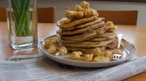 Fluffy Popcorn Pancakes - Popcorn Shed Fluffy Popcorn, Pancakes Simple, American Style Pancakes, Gourmet Popcorn, Pancake Recipe, Afternoon Tea, Popcorn, Syrup, Waffles