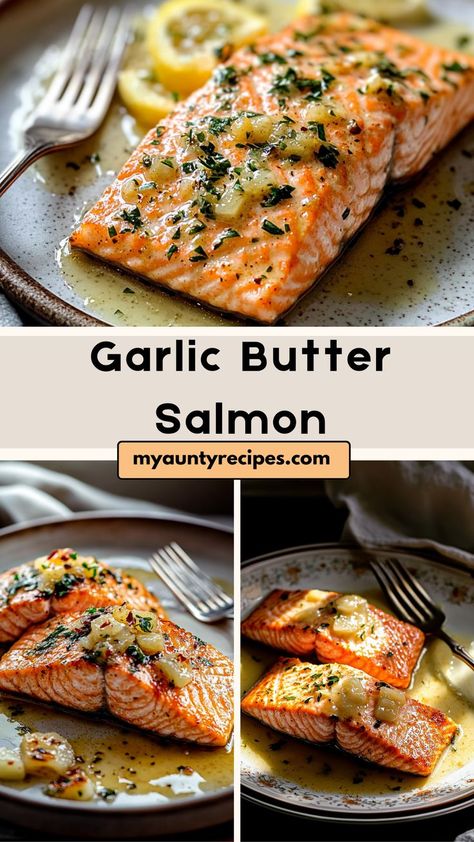 Indulge in the delicious flavors of Garlic Butter Salmon! This simple recipe features fresh salmon cooked in a savory garlic butter sauce, resulting in a dish that’s both rich and satisfying. Perfect for a weeknight dinner or special occasion, serve this salmon with your favorite sides for a meal that’s quick, easy, and full of flavor! Fresh Salmon Recipes, Quick Salmon Recipes, Easy Fish Dinners, Salmon Fillet Recipes, Easy Garlic Butter, Seared Salmon Recipes, Side Dishes For Salmon, Grilled Salmon Recipes, Garlic Butter Salmon