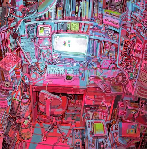 Room Within A Room, Background Drawing, Arte Cyberpunk, 수채화 그림, Personal Computer, Environment Concept Art, Sketchbook Art Inspiration, Art Portfolio, Funky Art