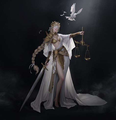 Goddess Of Justice, Dungeons And Dragons Classes, Animal Portraits Art, Female Character Concept, 다크 판타지, Goddess Art, Arte Fantasy, 판타지 아트, 영감을 주는 캐릭터