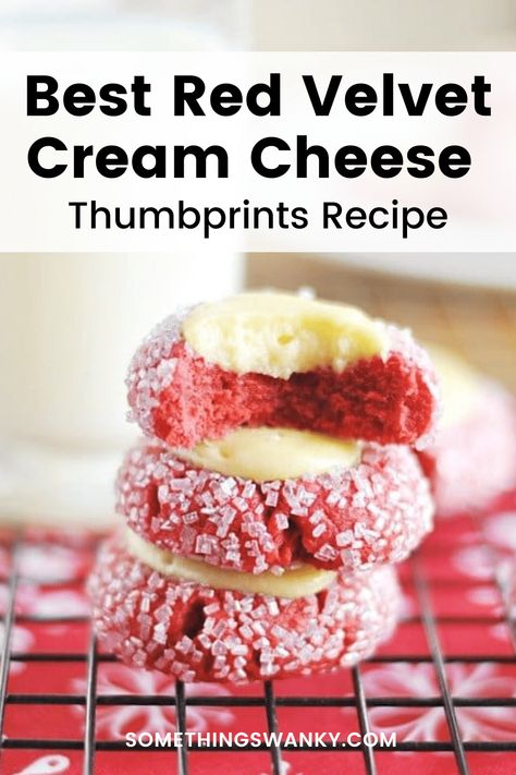 Whether you're planning an elaborate holiday meal or just snatching something sweet to eat with your coffee, these Red Velvet Cream Cheese Thumbprints are the perfect way to celebrate. This festive version of everyone's favorite cookie is simple to make and bake - so even with all of the holiday hustle and bustle, you can still enjoy a sweet treat! Catch the recipe here. Valentines Day Cookie Recipe, Starbucks Pumpkin Bread, Christmas Cookie Recipes Holiday, Red Velvet Recipes, Christmas Baking Cookies, Thumbprint Cookies Recipe, Christmas Desserts Easy, Red Velvet Cookies, Velvet Cream