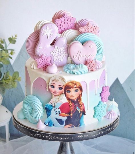 Birthday Cakes Girls Kids, Elsa Birthday Cake, Pastel Frozen, Round Birthday Cakes, Elsa Cake Frozen, Anna Cake, Elsa Birthday Party, Buttercream Cake Designs, Baby Party Decorations