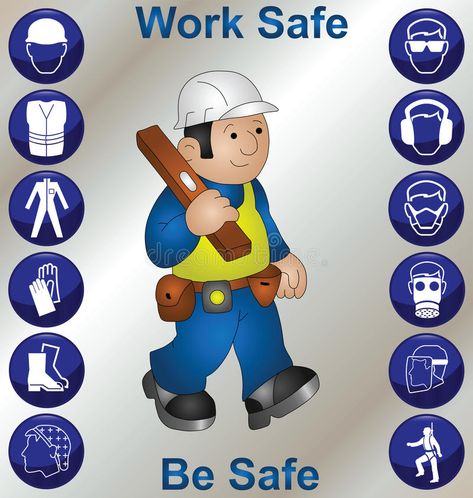 Safety icons royalty free illustration Workplace Safety Activities, Workplace Safety Slogans, Safety Signs And Symbols, Safety Pictures, Workplace Safety Tips, Safety Quotes, Personal Protection Equipment, Safety Talk, Health And Safety Poster