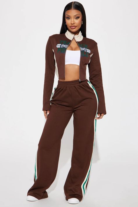 Track And Field Pant Set - Brown/combo | Fashion Nova Japanese Streetwear Women, Matching Pants Set, Matching Sets Outfit, Fashion Nova Outfits, Stylish Summer Outfits, Future Outfit, Japanese Streetwear, Tokyo Fashion, Cute Comfy Outfits