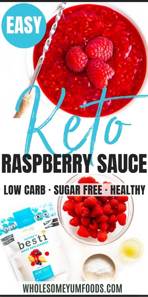 Keto Raspberry Sauce Recipe - Spoon this sweet, sugar-free keto raspberry sauce recipe over pancakes, cheesecake, and more! Made with just 3 ingredients + ready in 10 minutes. #wholesomeyum Keto Raspberry Jam, Keto Camping, Raspberry Sauce Recipe, Keto Raspberry, Low Carb Holiday Recipes, Camping Meal, Sugar Free Jam, Backpacking Meals, Keto Sauces