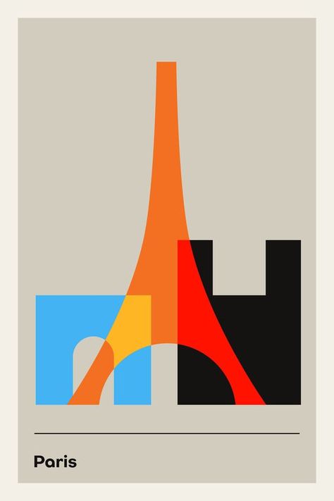 Paris Travel Poster, Illustration Design Graphique, Large Poster Prints, Map Travel, Bauhaus Poster, Geometric Poster, Travel Map, Poster Minimalist, Wall Art Large