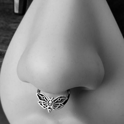 Black Nose Ring, Daith Piercings, Captive Bead Ring, Conch Piercings, Deaths Head Moth, Daith Earrings, Nickel Free Jewelry, Septum Jewelry, Daith Piercing