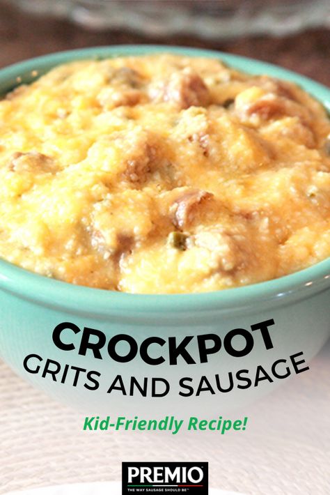 Crockpot Grits and Sausage Kid-Friendly Recipe Crockpot Grits And Sausage, Rotel Sausage Grits Crockpot, Rotel Grits Crockpot, Crockpot Grits Slow Cooker, Grits And Sausage, Crockpot Grits, Sausage Grits, Sausage Slow Cooker, Breakfast Crockpot