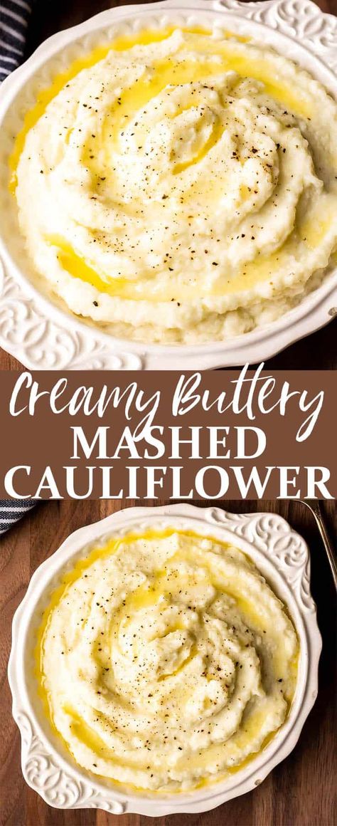 Creamy Mashed Cauliflower is the ultimate low carb side dish. All it takes is 3 ingredients and about 15 minutes to whip up this extra creamy, buttery recipe. There are only 5 grams of net carbs per generous serving, making it also suitable for a keto diet. | #mashedcauliflower #cauliflowersidedishes #sidesdishes #ketosidedishes #ketosides #lowcarbrecipes #mashedcauliflowerrecipe Califlower Mashed, Buttery Recipes, Keto Mashed Cauliflower, Cauliflower Side Dish, Low Carb Side Dish, Mashed Cauliflower Recipe, Creamy Mashed Cauliflower, Low Carb Side, Pasta Side Dishes