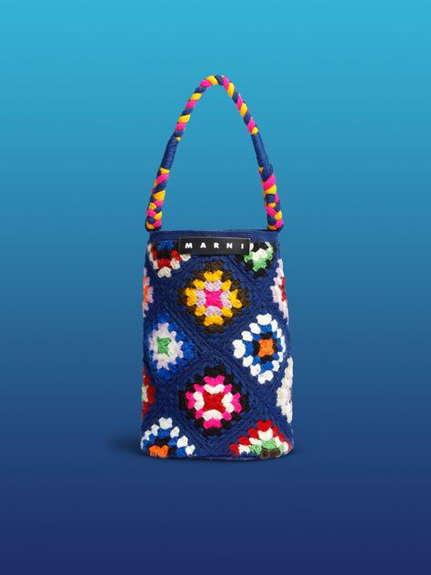 Large blue Marni Market multicoloured crochet bag | Marni Marni Bags, Marni Market, Crochet Beach Bags, Handmade Logo, Marni Bag, Wool Bags, Fish In A Bag, Granny Square Crochet Pattern, Bag Trends