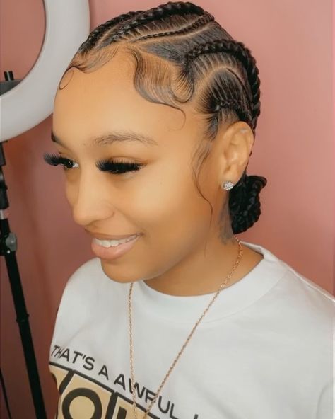 ✨CG✨ on Instagram: “✨Fine Friday’s feat @ashlestokes 💕! Style: 6 Feedins with 5-10 mini’s + Jayda Braided Bun✨” Six Stitch Braids Bun, Feedins Braids Into Bun, 6 Stitch Feed In Braids Bun With Curls, Cornrow Braid Bun Styles, Braids Going Back Into A Bun, Back Braids With Bun, 6 Straight Back Feed In Braids Bun, Braided Back Bun Black Women, Stitch Braids Cornrows With Bun