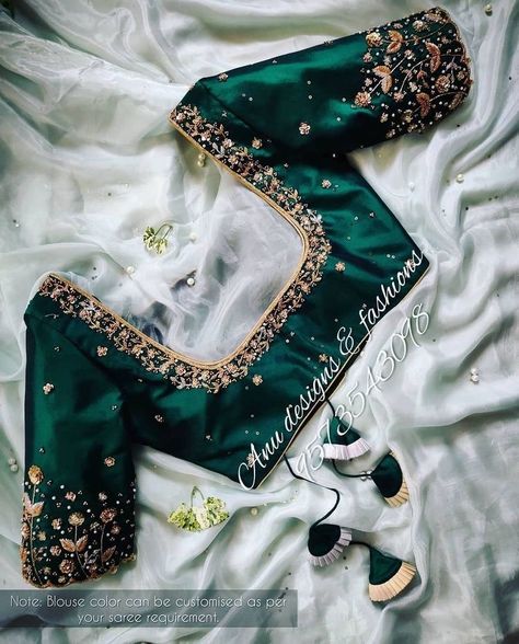 Floral Work Blouse, Green Blouse Designs, Blue Blouse Designs, Keep Me Stylish, Latest Bridal Blouse Designs, Blouse Designs Catalogue, Pattu Saree Blouse Designs, Traditional Blouse Designs, Latest Model Blouse Designs