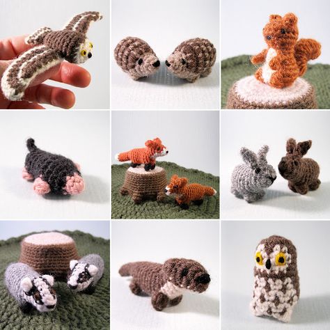 LucyRavenscar - Crochet Creatures Crochet Mini Woodland Animals, Forest Animals Crochet, Free Miniature Crochet Patterns, Crochet Woodland Mobile Free Pattern, Tiny Crochet Amigurumi, Mini Amigurumi Animals, Woodland Amigurumi Free Pattern, Pocket Crochet Pattern, Crochet Magical Creatures