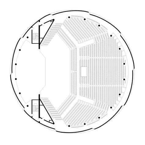 Image 21 of 24 from gallery of Palanga Concert Hall / Uostamiescio projektas. 1st Floor Plan Theatre Plan, Auditorium Plan, Theater Plan, Auditorium Architecture, Concert Hall Architecture, Auditorium Design, Circular Buildings, Theater Architecture, Round Building