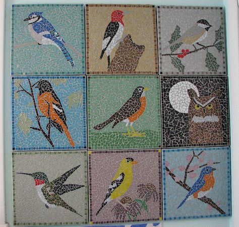 mosaic birds mosaic birds Flickr by AmyWoodward Pinned from flickr.com Bird Mosaic, Mosaic Birdbath, Mosaic Wallpaper, Mosaic Animals, Mosaic Birds, Mosaic Art Projects, Mosaic Murals, Mosaic Pictures, Mosaic Garden