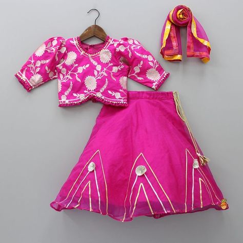 Gangour Dresses, Brocade Embroidery, Cotton Frocks For Kids, Kids Dress Collection, Rani Pink, Organza Lehenga, Pleated Neckline