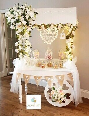 (eBay) Hire Only* Fully Decorated Candy Cart Sweet Cart Weddings Birthday Baby Showers Wedding Sweet Cart, Wedding Candy Cart, Party Rental Ideas, Disney Candy, Luxury Baby Shower, Sweet Cart, Candy Stand, Sweet Carts, Candy Buffet Wedding