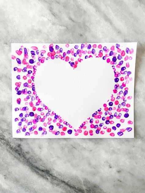 Q-Tip Painted Heart Heart Qtip Painting, Q Tip Heart Painting, Crafts With Q Tips, Q Tip Art For Kids, Manual Work Ideas For School, Qtip Crafts For Kids, Q Tip Painting For Kids, Valentines Art For Kids Preschool, Valentine Crafts For Kids Elementary