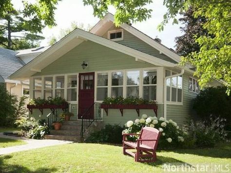 Closed front porch Enclosed Front Porch, Enclosed Front Porches, Yard Benches, Enclosed Porch, Building A Porch, Craftsman Bungalow, Enclosed Porches, Craftsman Bungalows, House With Porch