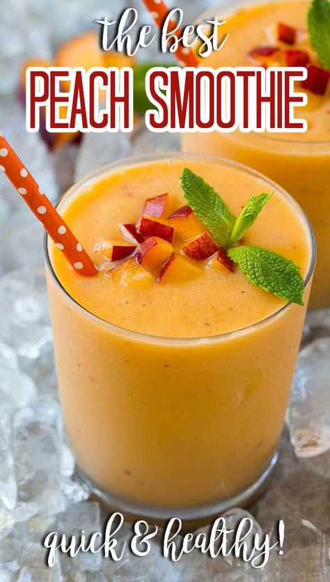 This refreshing peach smoothie is made with frozen peaches, banana, mango and fruit juice, all blended together into a frosty drink. Smoothie Without Yogurt, Mango Shake, Peach Smoothie Recipes, Frozen Peaches, Peach Smoothie, Fruit Smoothie Recipes Healthy, Delicious Smoothies, Pineapple Smoothie, Bowl Recipes