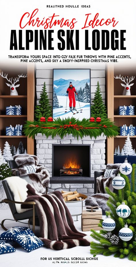 Transform your space into an alpine ski lodge with cozy faux fur throws, pine accents, and ski-themed ornaments for a snowy, mountain-inspired Christmas vibe.
#SkiLodgeChristmas #AlpineDecor #CozyLodge #MountainXmas #SkiTheme Ski Lodge Christmas, Light Up Presents, Alpine Decor, White Tinsel, Cozy Lodge, Themed Ornaments, Alpine Ski, Christmas Vibe, Snowy Mountain