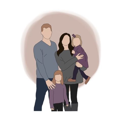 Custom Family Illustration - Faceless Portrait - Father’s Day Gift #minimalistart #facelessportrait #personalisedportrait #minimalistdrawing #birthdaygiftideas Faceless Portrait Illustration, Family Picture Drawing, Faceless Portraits, Custom Family Illustration, Cartoon Family, Digital Portrait Illustration, Custom Portrait Painting, Father And Baby, Faceless Portrait