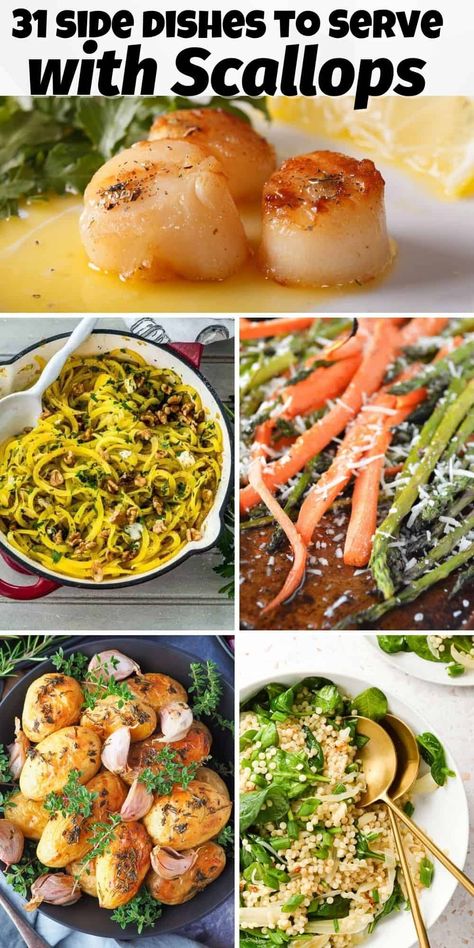 Side Dishes For Halibut Dinners, Scallop Pieces Recipes, Fresh Scallop Recipes, Sides For Scallops Dishes, Seafood Sides Dishes, What To Serve With Scallops, Sides For Seafood Dishes, Scallops And Shrimp Recipe, Scallop Dinner Recipes