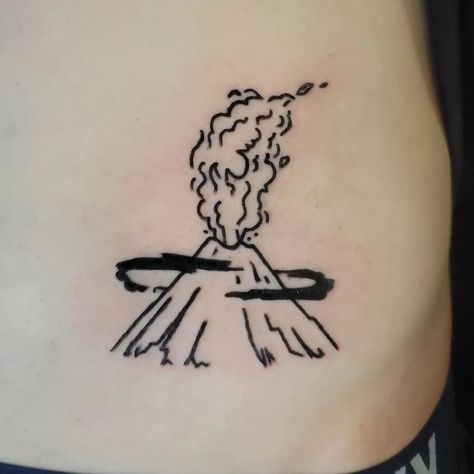 Simple Volcano Tattoo, Simple But Cool Tattoos, Small Volcano Tattoo, Volcano Tattoo Design, Volcano Tattoos, Volcano Tattoo Minimalist, Vulcan Tattoo, Iceland Tattoo Ideas, Lava Tattoo