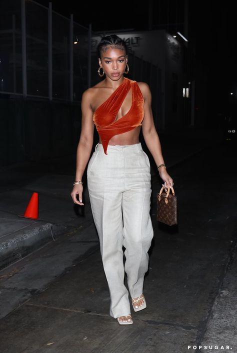 Modelling Outfits, Revenge Outfits, Harvey Outfits, Outfits For Black Women, Bottega Veneta Heels, Elevated Streetwear, Justine Skye, Cutout Crop Top, Lori Harvey