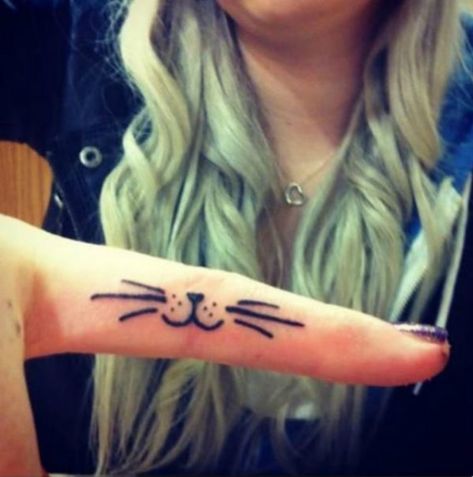 Put your love for cats in ink with these clever cat tattoos. A Cat Tattoo, Mustache Tattoo, Tattoos Pinterest, Cute Finger Tattoos, Cute Cat Tattoo, Petit Tattoo, Kunst Tattoos, Finger Tattoo Designs, Cat Nose