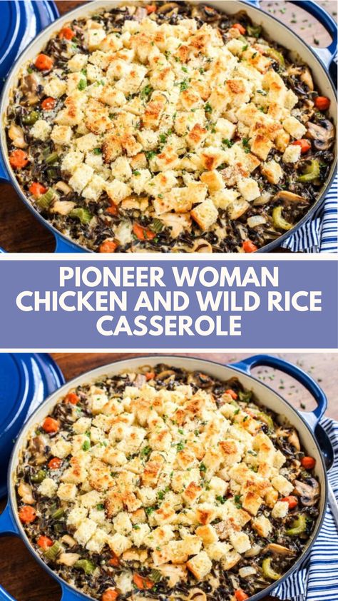 This easy Chicken and Wild Rice Casserole from the Pioneer Woman is a comforting, hearty meal perfect for weeknights. Packed with creamy sauce, tender chicken, and wholesome wild rice, it’s both filling and flavorful. You can easily swap in veggies you have on hand, making this dish as flexible as it is delicious. Chicken Sausage Wild Rice Casserole, Wild Rice And Sausage Casserole, Brown And Wild Rice Recipes, Chicken Rice And Veggie Casserole, Chicken Veggies And Rice, Chicken And Wild Rice Recipes, Wild Rice And Chicken Casserole, Wild Rice Chicken Casserole, Wild Rice Bake