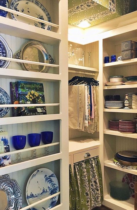 Closets Without Doors, Dish Room, Curtains Green, Supply Room, Pantry Laundry Room, China Storage, Butler Pantry, Butler's Pantry, Pantry Design