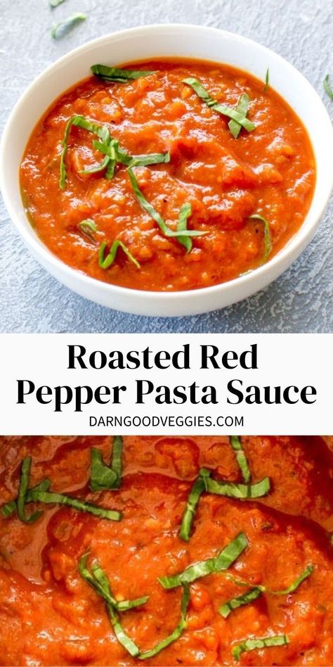 Roasted Red Pepper Pasta Sauce is an easy homemade sauce that is ready in 30 minutes! Free of tomatoes, but packed with Italian flavor. Tomato And Red Pepper Sauce, Red Pepper Tomato Sauce, Roasted Red Pepper Pasta Sauce, Red Pepper Sauce Recipe, Pepper Pasta Sauce, Red Pepper Pasta Sauce, Tomatoe Sauce, College Recipes, Histamine Diet