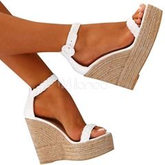 Shoespie Sexy Zipper Heel Covering Stiletto Heel Mid-Cut Upper Sandals- Shoespie.com White Espadrille Sandals, Sandals With Platform, White Wedge Sandals, White Espadrilles, Espadrilles Style, Sandals Platform, White Wedges, Wedge Espadrilles, Estilo Chic