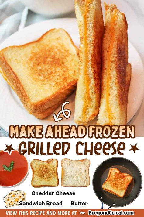 Grilled cheese sandwiches just got easier this summer, thanks to meal prepping. With make ahead frozen grilled cheese, you can prep now and eat later. Fast, convenient, and just as delicious as fresh! Frozen Grilled Cheese Sandwiches, How To Freeze Grilled Cheese, Frozen Sandwiches Ideas, Freezer Grilled Cheese, Make Ahead Grilled Cheese Sandwiches, Make Ahead Grilled Cheese, Freezer Sandwiches Make Ahead, Freezer Lunches For Kids, Freezing Sandwiches