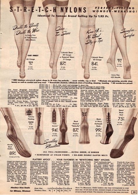 1950s nylons for sale ad catalog Fashion 50s, Fancy Heels, Stocking Designs, Vintage Fashion 1950s, Silk Socks, Fifties Fashion, Vintage Stockings, Knee Highs, Stockings Heels