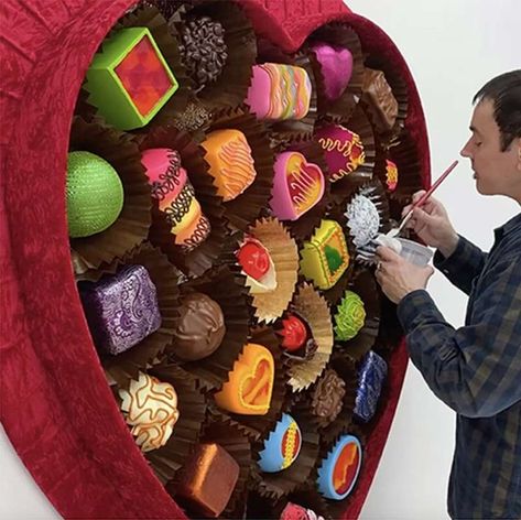 Box Of Chocolates Art Lesson, Fake Food Sculpture, Peter Anton Art, Food Sculpture Art, Valentines Disco, Peter Anton, Valentine Chocolates, Candy Land Party, Confectionary Art