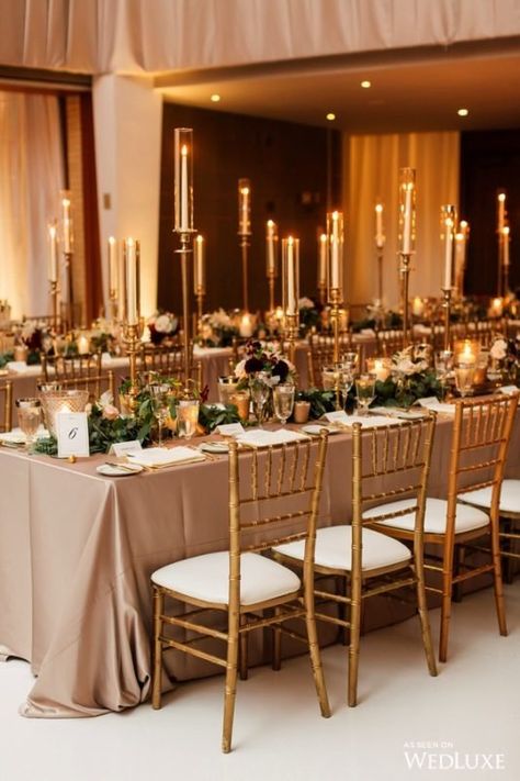 Bronze Theme Wedding, Brown Gold And White Wedding Theme, Gold Bronze Wedding Theme, Gold Chivalry Chairs Wedding, Gold Themed Wedding Decor, Bronze And Gold Wedding, Brown Beige And Gold Wedding, Golden Chairs Wedding, Golden Gala Decorations